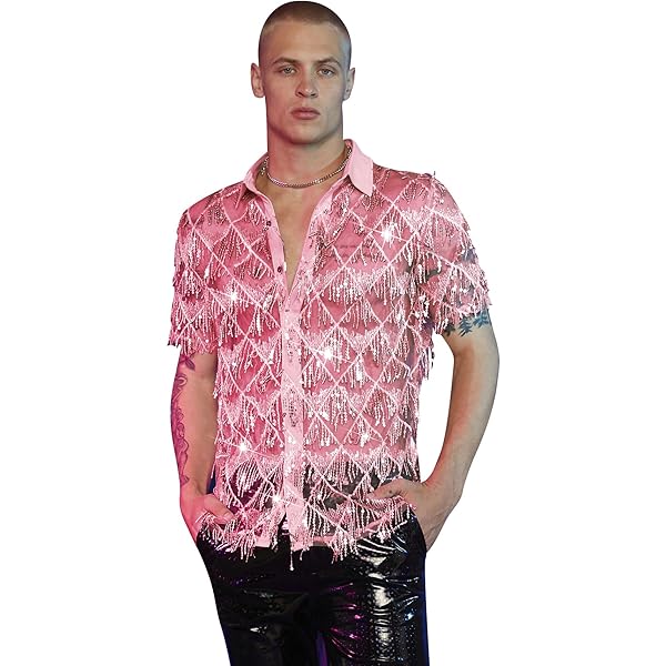 Amazon.com: Men Sequins Stage Dress Shirt Long Sleeve Button Down Lapel  Shirt Luxury Disco Party Club Prom Wedding Formal Suit Blue : Clothing,  Shoes & Jewelry