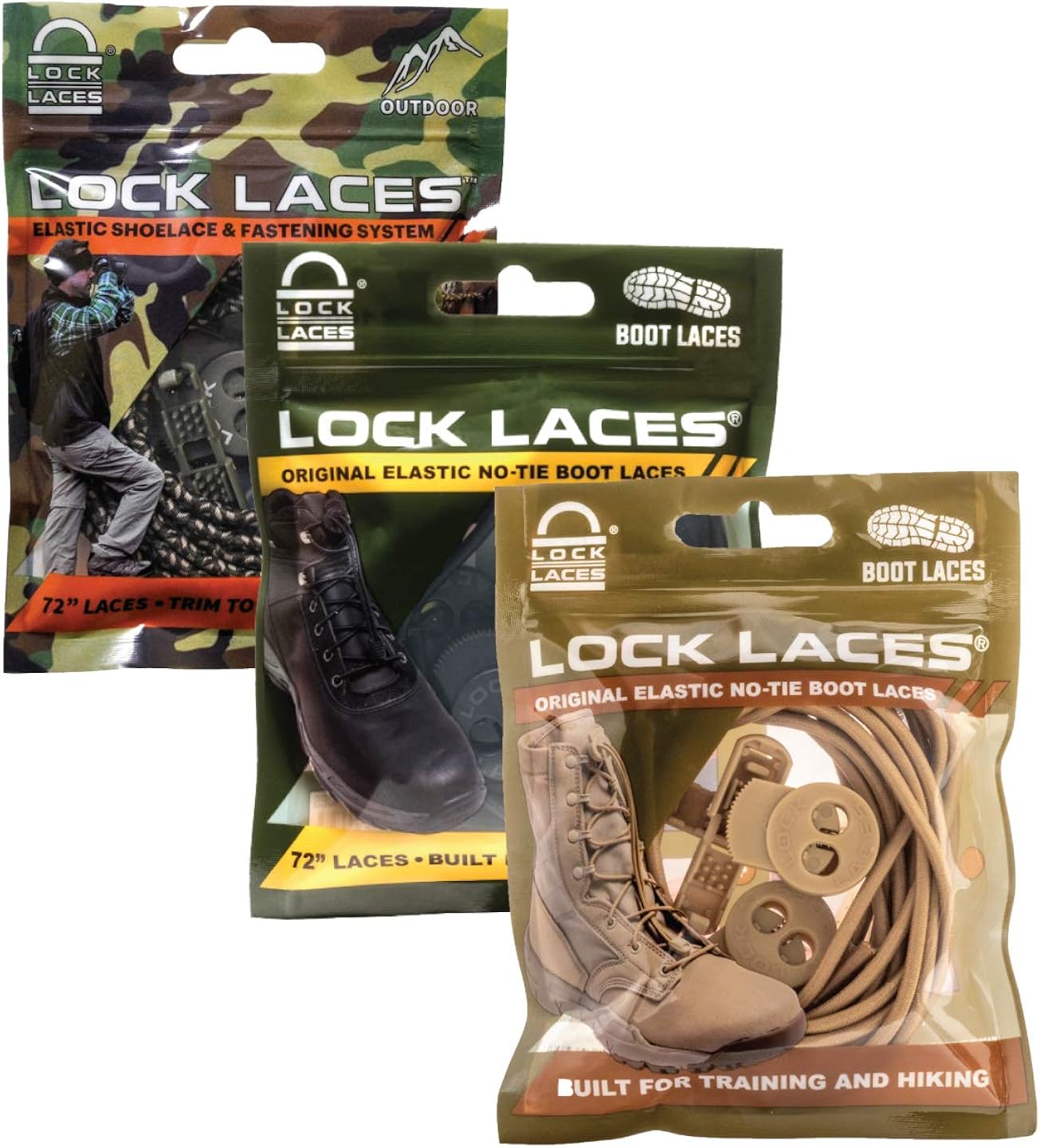 LOCK LACES for Boots (3 Pair) Premium Heavy Duty Elastic No Tie Boot Laces for Boots