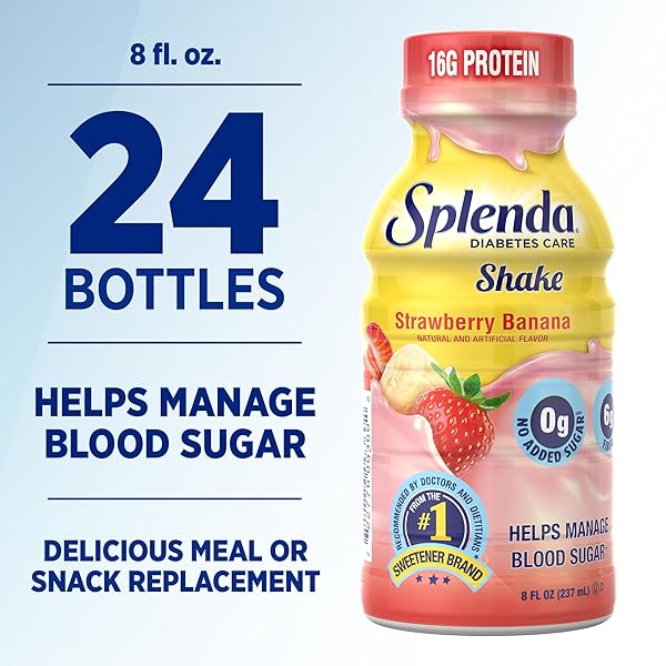SPLENDA DIABETES CARE SHAKES – MEAL REPLACEMENT SHAKE, 8 FLUID OUNCES PER BOTTLE (STRAWBERRY BANANA, 6 PACK)