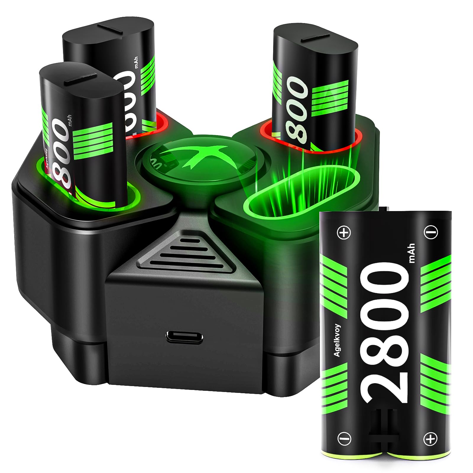Bcofo Rechargeable Battery Pack for Xbox Controller, 4 x 2800mAh(6720mWh) USB Rechargeable Xbox Battery Pack with Charging Dock/Station for Xbox One/Series S/X Controller