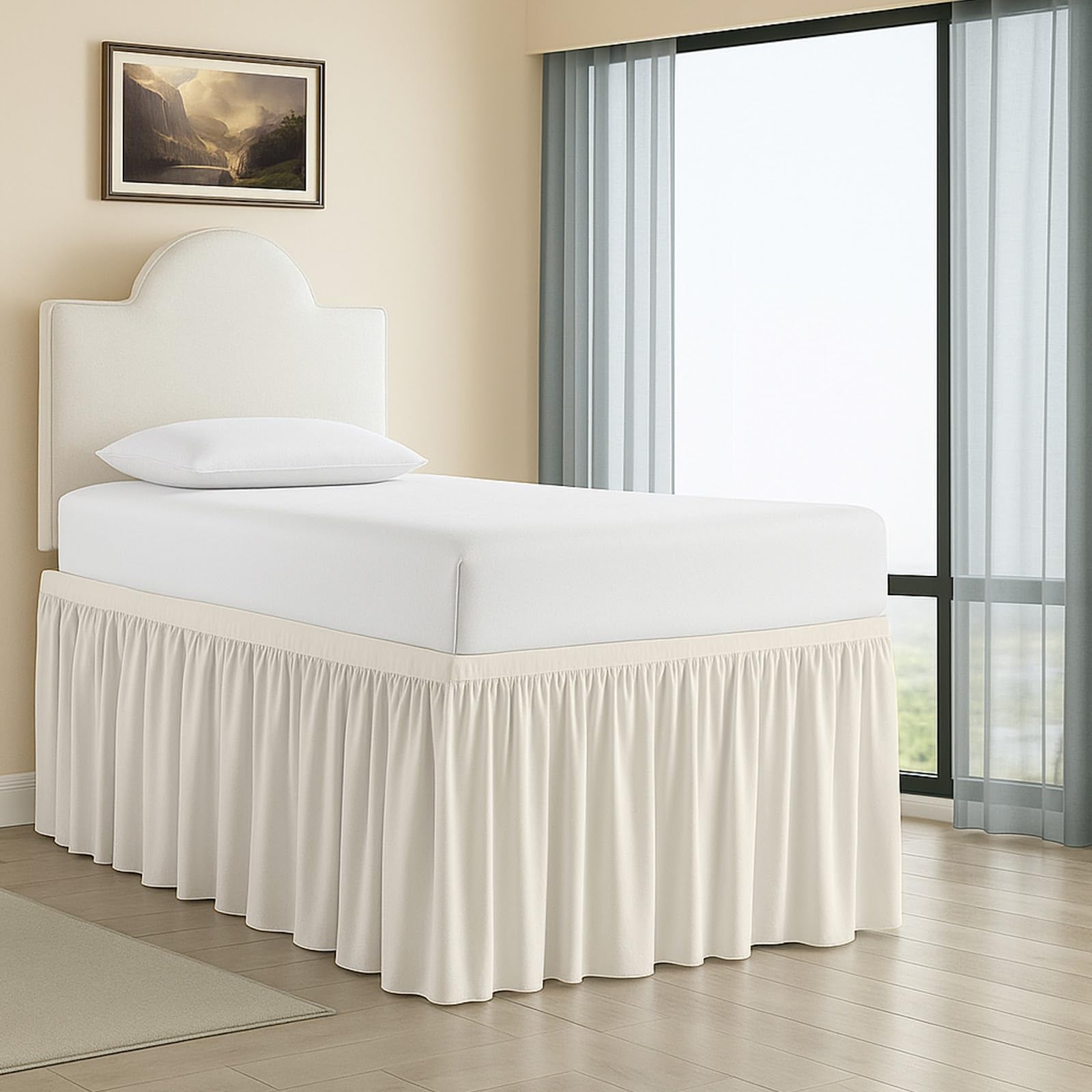 Photo 1 of Cottington Lane Extended Ruffled College Dorm Bed Skirt Twin XL 36 Inch Drop, Premium Quality 1800 Brushed Microfiber Extra Long Dust Ruffle, Cream