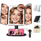 Mocado Makeup Mirror with Lights, 20X/7X/3X Magnifying Mirror with Light | Rechargeable &amp; Height Adjustable Lighted Makeup Mirror, Vanity Mirror with 3 Colors lights,Detachable Design (Black)