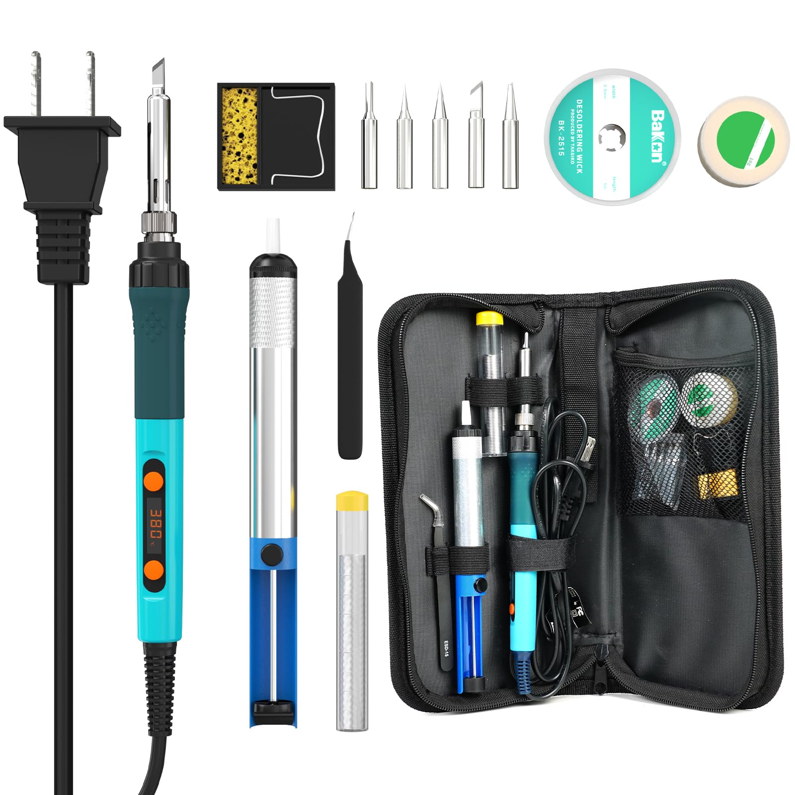 Photo 1 of Bakon 90W Soldering Iron Kit, Soldering Practice Kit, 13 In 1 Solder Electronics Kit, Temperature Adjustment Soldering Station & Solder Wire, 5 Solder Tips, Desoldering Pump, Tweezers (13 in 1)