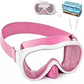 Kids Swim Goggles 180&deg; Snorkel Diving Mask with Nose Cover, Anti-Fog Kids Swimming Goggles with Elastic Fabric Strap for Kids Boys Girls