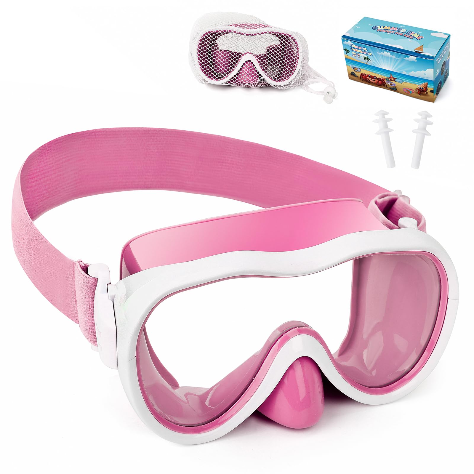 Photo 1 of Kids Swim Goggles, Anti-Leak Snork Mask Diving Mask with Nose Cover & Elastic Fabric Strap, UV Protection Swimming Goggles with Mesh Bag & Ear Plugs for Kids Boys Girls