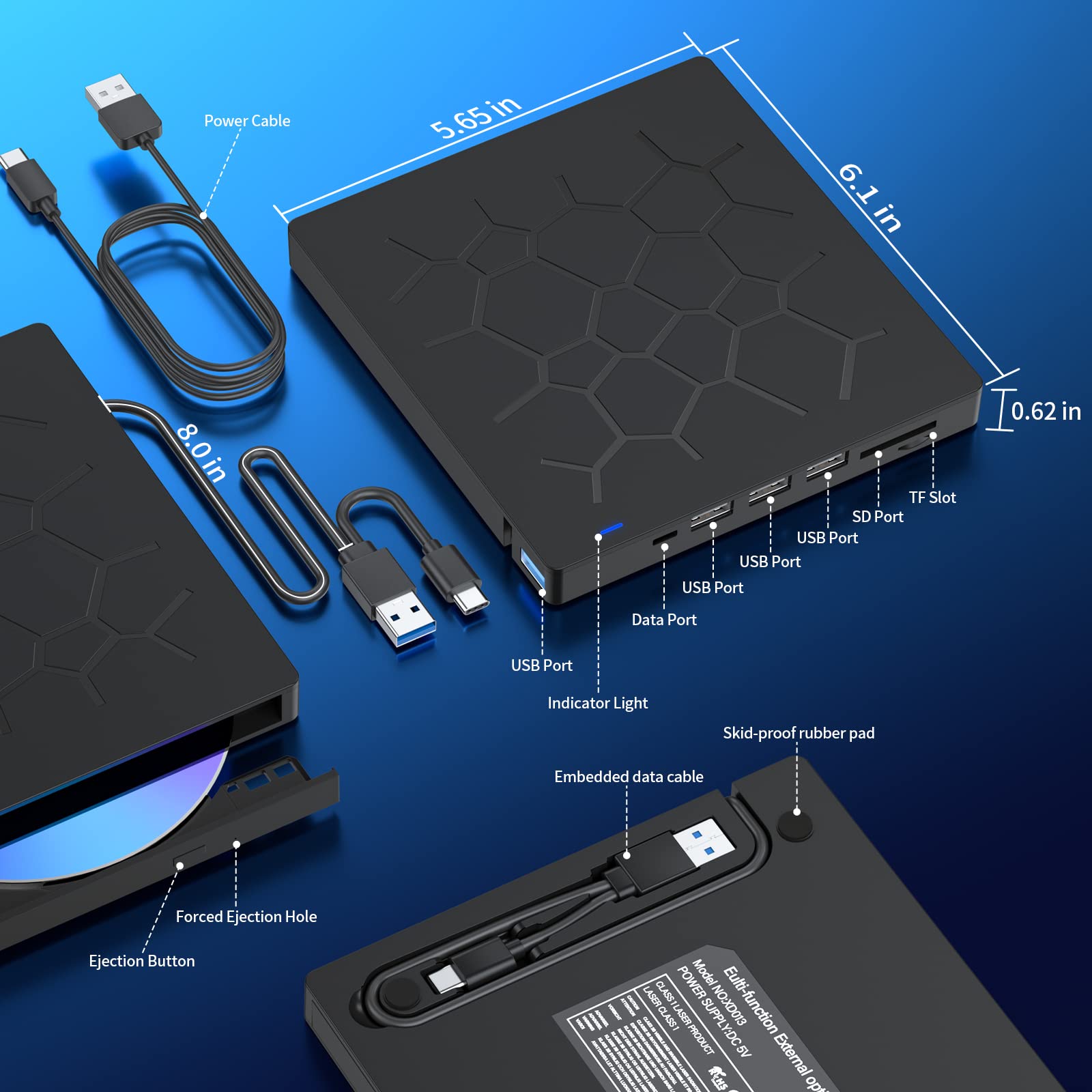 External CD/DVD Drive for Laptop, 7 IN 1 USB 3.0 Ultra-Slim Portable DVD Player, CD ROM Burner Writer External Disk Drive Optical Compatible with Laptop Desktop PC MacBook Windows Mac Linux OS