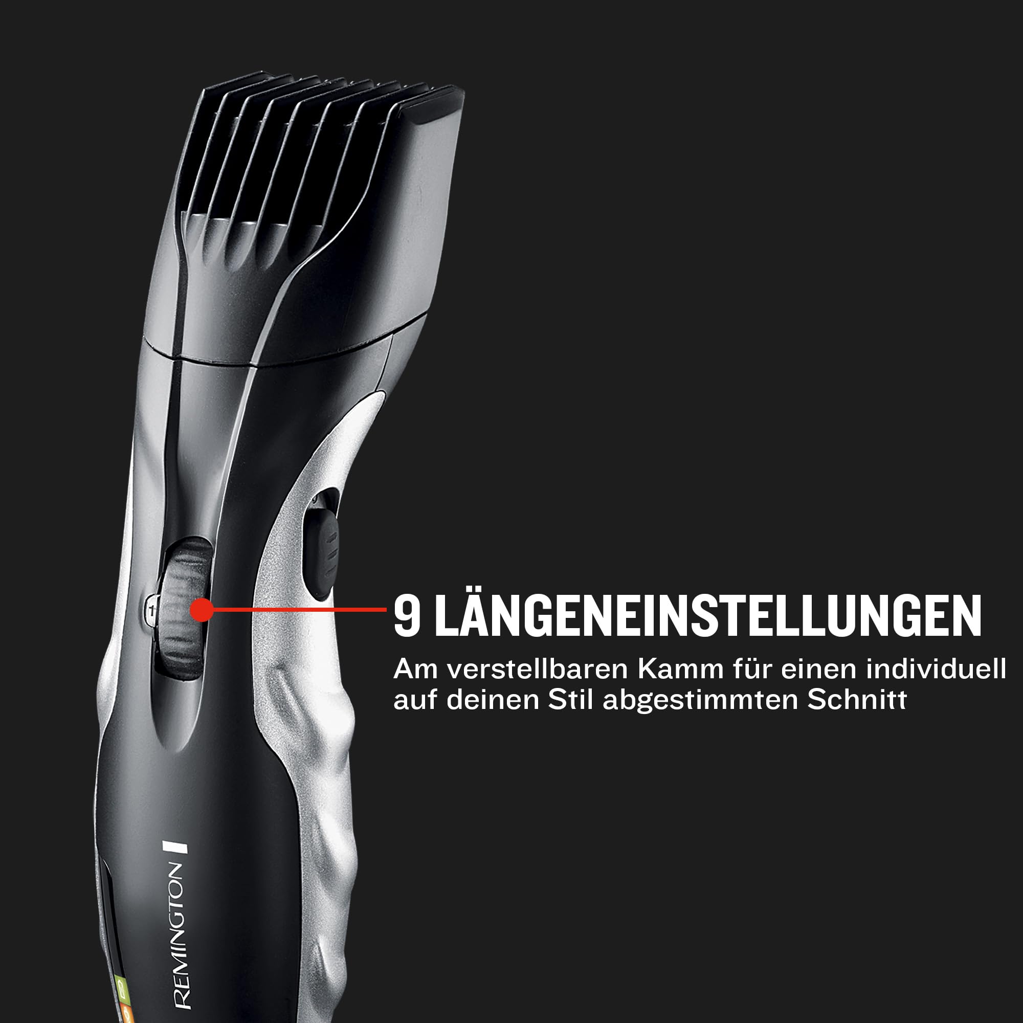 Remington Barttrimmer Herren [selbstschärf. Keramik Klingen/0,4-18mm] Bartschneider Set (Einstellrad mit 9 Längeneinstellungen ab 1,5mm, Netz-/Akkubetrieb, LED Ladeanzeige, Langhaarschneider) MB320C 2