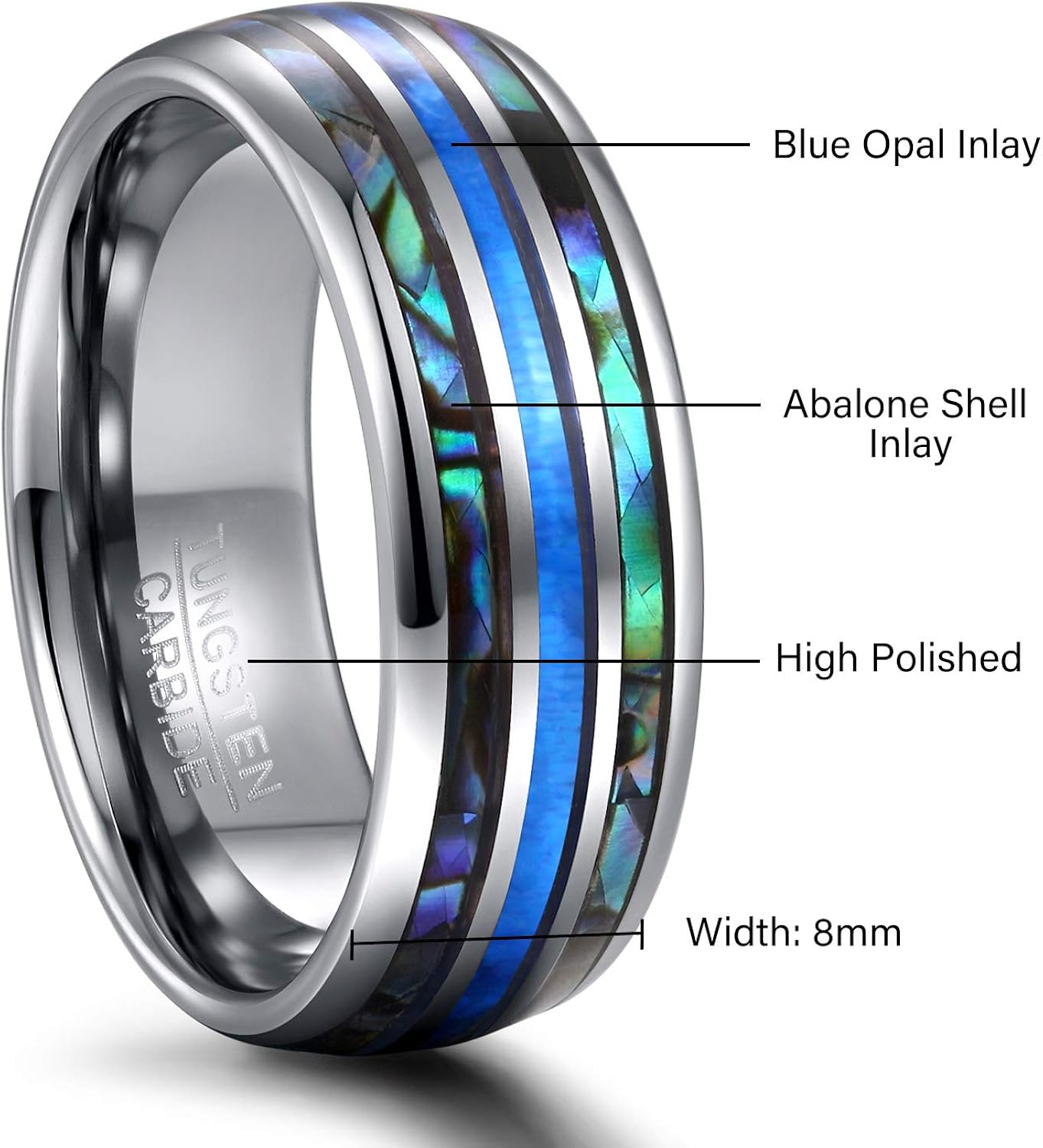 Frank S Burton 6mm 8mm Tungsten Abalone Shell Inlay Rings For Men Women Couples Opal Wedding Band Size 4 15 Wedding Rings Foretadrenaline Com