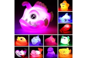YEONHA TOYS Bath Toys, 12 Pcs Light Up Ocean Sea Animal Set, Flashing Colorful LED Light Floating Bathtub Toys for Baby Infant Kid Toddler Preschool, Great Gift for Bathroom Water Tub Games Swimming Pool Party