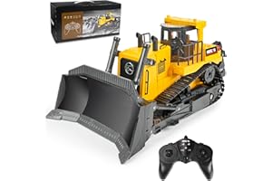 KidsFaves 11 Channel Remote Control Bulldozer, 1/16 Scale 2.4Ghz Full Functional Construction Vehicle, Rc Bulldozer Toys with Lights and Sounds for 6 7 8 9 10+ Years Old