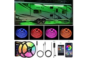 Vbakor RV Awning Lights, 40FT RV Underglow Led Lights Kit, 12V Multi-Color Exterior Neon Accent Underbody Strip Lights for Camper Motorhome with Extension Cable, Music Sync, Waterproof