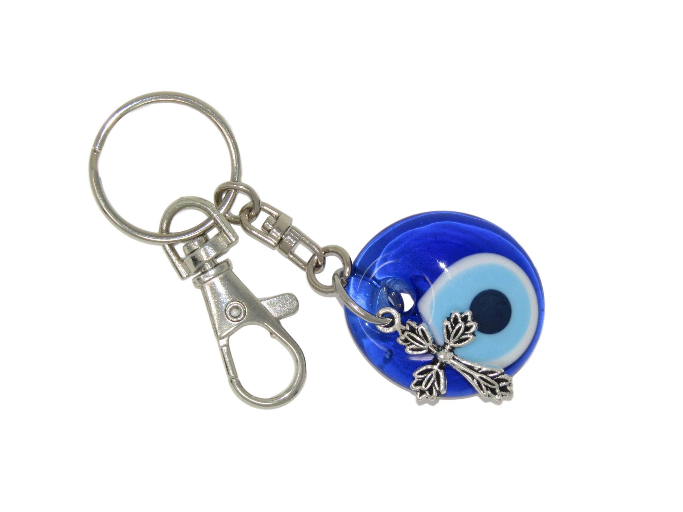 Jeannieparnell 211H - 3cm Lucky Evil Eye & Cross Charm Keyring Bag Hanger Handmade