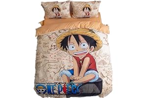 UVeez Kids Boys One Piece Navigation King Luffy Bedding Set 3-Piece Super Soft Down Quilt Set - Anime Star Down Quilt Set with Zipper (Luffy-1, Twin)