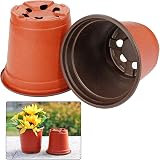 Augshy 75+ Pcs 4 Inch Nursery Pots Plastic Plant Pot Seed Starting Red view 3