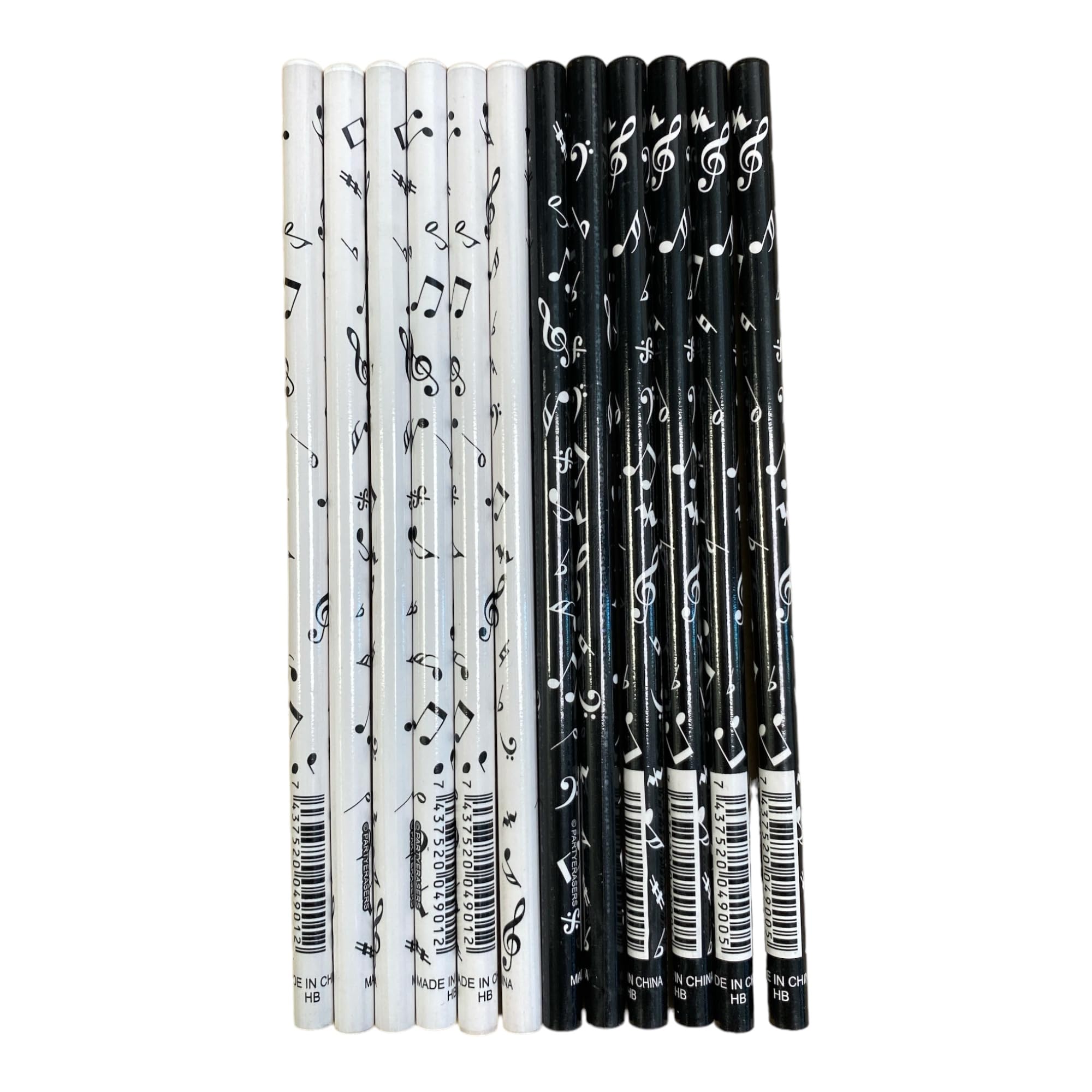 Pack of 12 Music HB Pencils – Black & White Music Notes Design (2 Styles) – Fun Stationery for School, Party Bag Fillers, Rewards & Music Lover Gifts