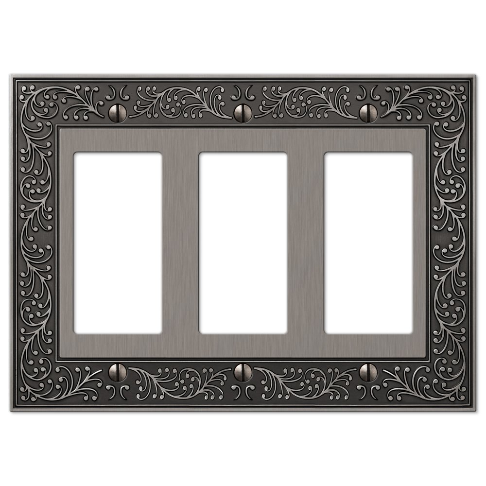 AmerTac 43RRRAN 3 Rocker-GFCI English Garden Wallplate, Antique Nickel