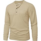 MAGNIVIT Mens Henley Shirts Long Sleeve with Pocket Fall Cotton Casual T-Shirts Plain Moisture Wicking Tee with 3 Button