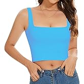 SanxiawaBa Women’s Sleeveless Crop Tops Square Neck Double Layer Workout Fitness Basic Cropped Tank Top