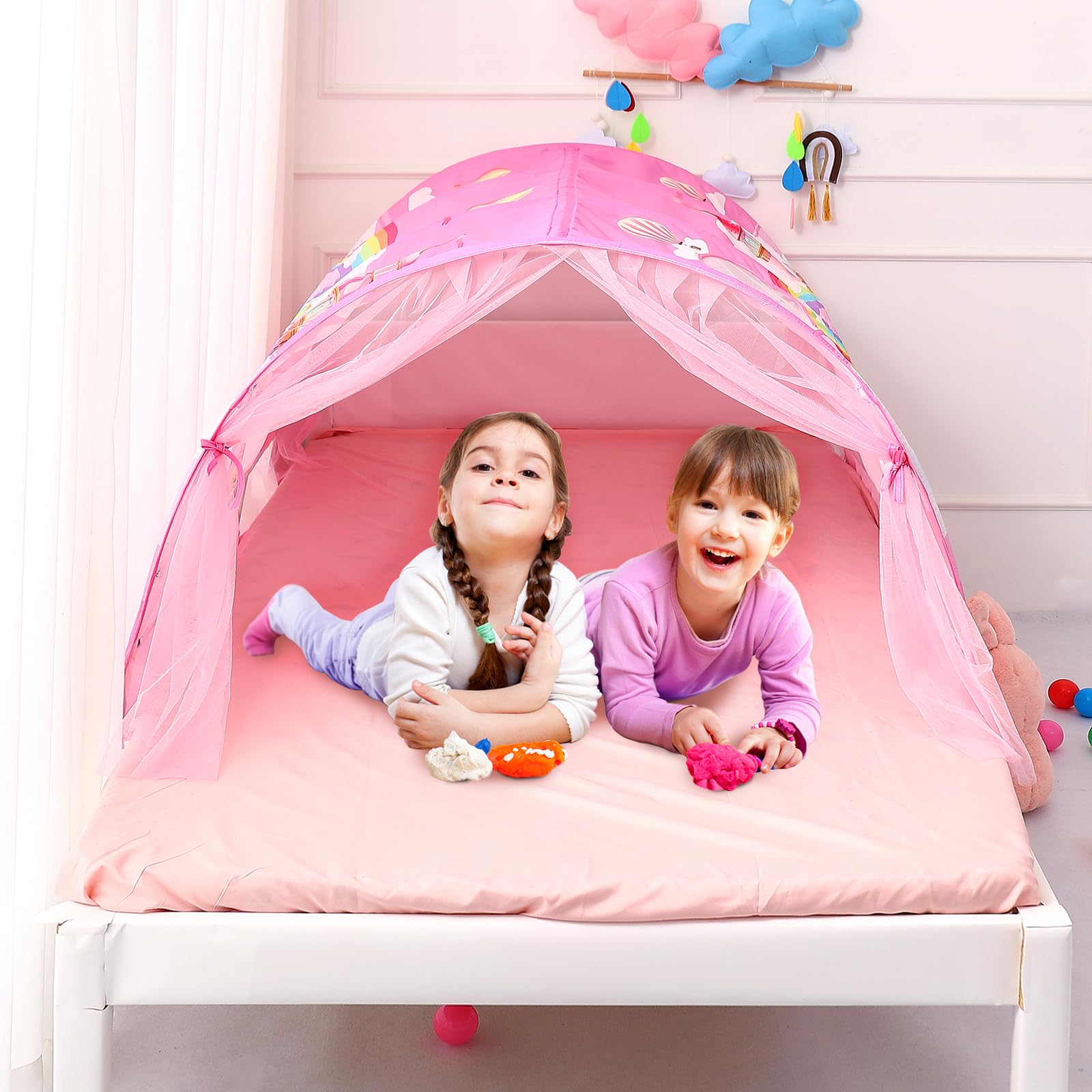 CRAWLBO Kids Bed Tent Twin Beds -Cartoons Wonder Play Tents Boys Girls Ventilated Indoor Play Tent Children Promotes Independent Play, Stimulates Imagination Set-Up Playhouse (Castle