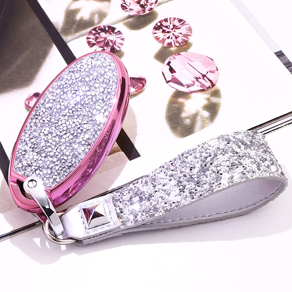 HIBEYO Smart Car Key Case Fits Nissan Protective Key Box for Nissan Qashqai Juke X-Trail Micra Murano Remote Control Cover Key Case with Rhinestones Car Accessories Pink + Silver