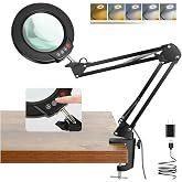 Coyeth 10X Magnifying Glass with Light and Clamp, Real Glass Stand Lighted Magnifier, 5 Color Modes Stepless Dimmable LED Desk Lamp Hands Free for Crafts Hobby Reading Painting Sewing Close Work
