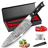 Leking 8 Inch Chef Knife, Kitchen Knife with Sharpener and Finger Guard, Professional High Carbon Stainless Steel Sharp Chef's Knife Set with Ergonomic Handle in Premium Gift Box