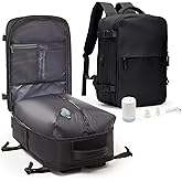 suwasp Vacuum Compression Backpack, 45L Expandable Travel Backpack with Electric Vacpack Pump, Travel Vacuum Bags with 17inch Laptop Compartment/Wet/Dry Compartment/Waterproof Pocket, Black