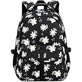 Leaper Women Floral Laptop Backpack Water-resistant College Bags Travel Backpack Flower Daypack Fits 15.6 Inch Laptop Black