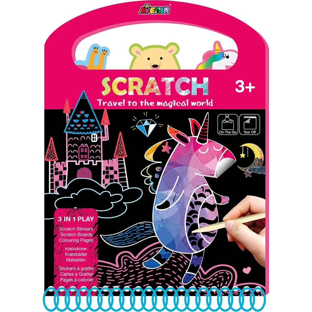 Avenir Pictures 3-in-1 Colouring Pad Craft Kit Scratch Book Magical World DIY Creative Activity kit 3+