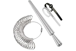 Meowoo Ring Sizer Measuring Tool Set, Ring Gauges with Finger Sizer Mandrel Ring Sizer Tools for Jewelry Sizing Measuring, 4 pcs, Silvery