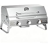 Tabletop Gas Grill 3 Burners, Portable Propane BBQ Grill with Foldable Legs & 22" Stainless Steel Grate for Outdoor Patio Bac