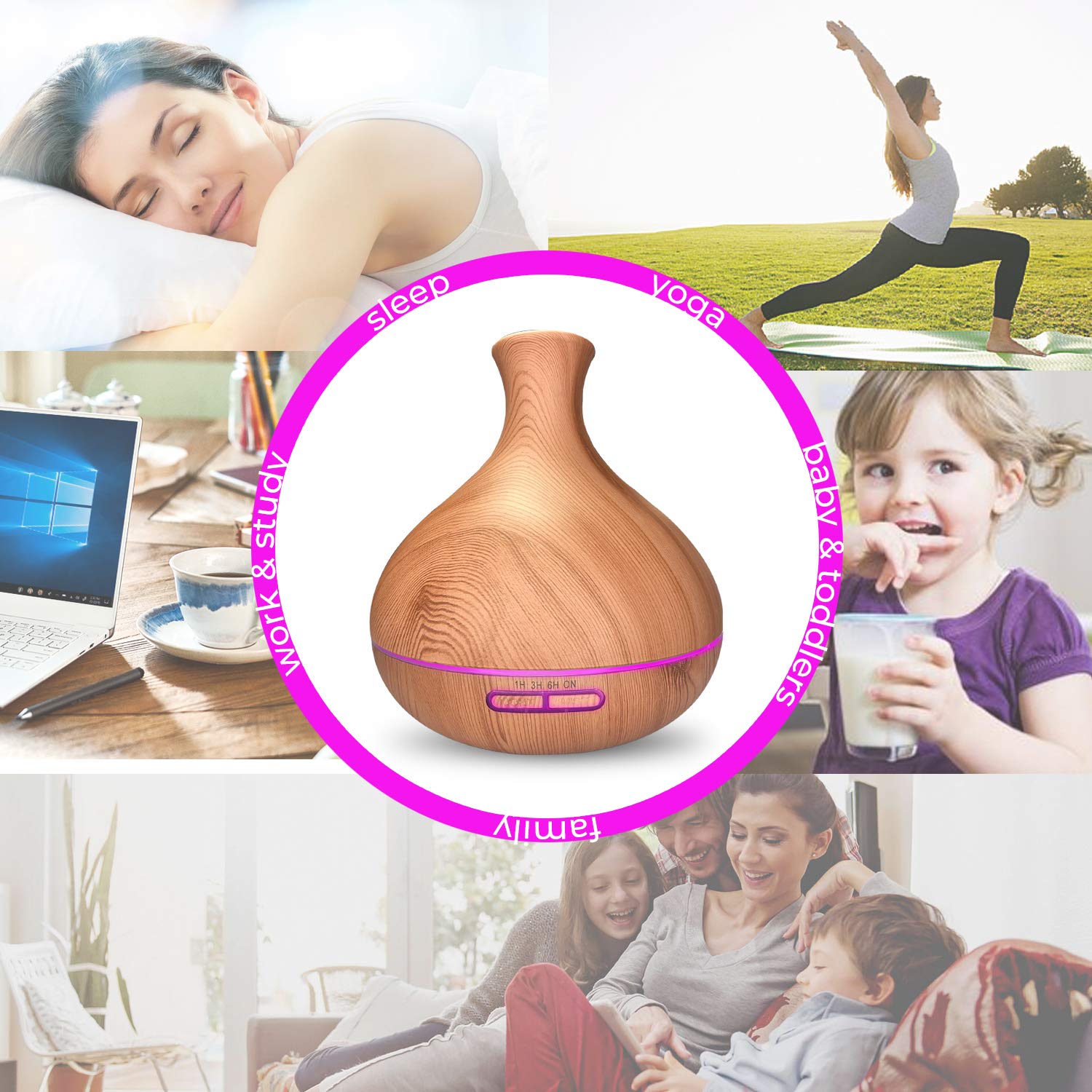 Aromatherapy Diffuser & Essential Oil Set - Ultrasonic Diffuser Extreme Cool Mist Output - Top 16 Oils 350ml-Auto Shut-Off 7 color LED – 100% Pure Therapeutic Grade Aroma Essential Oils-Lavender : Beauty