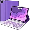 YEHOBU Keyboard Case for iPad Pro 12.9 inch 6th/5th/4th/3rd Generation, 7 Colors Backlit, Magnetic Detachable Slim Wireless Keyboard, Smart Folio Cover with Pencil Holder, Auto Wake and Sleep, Purple