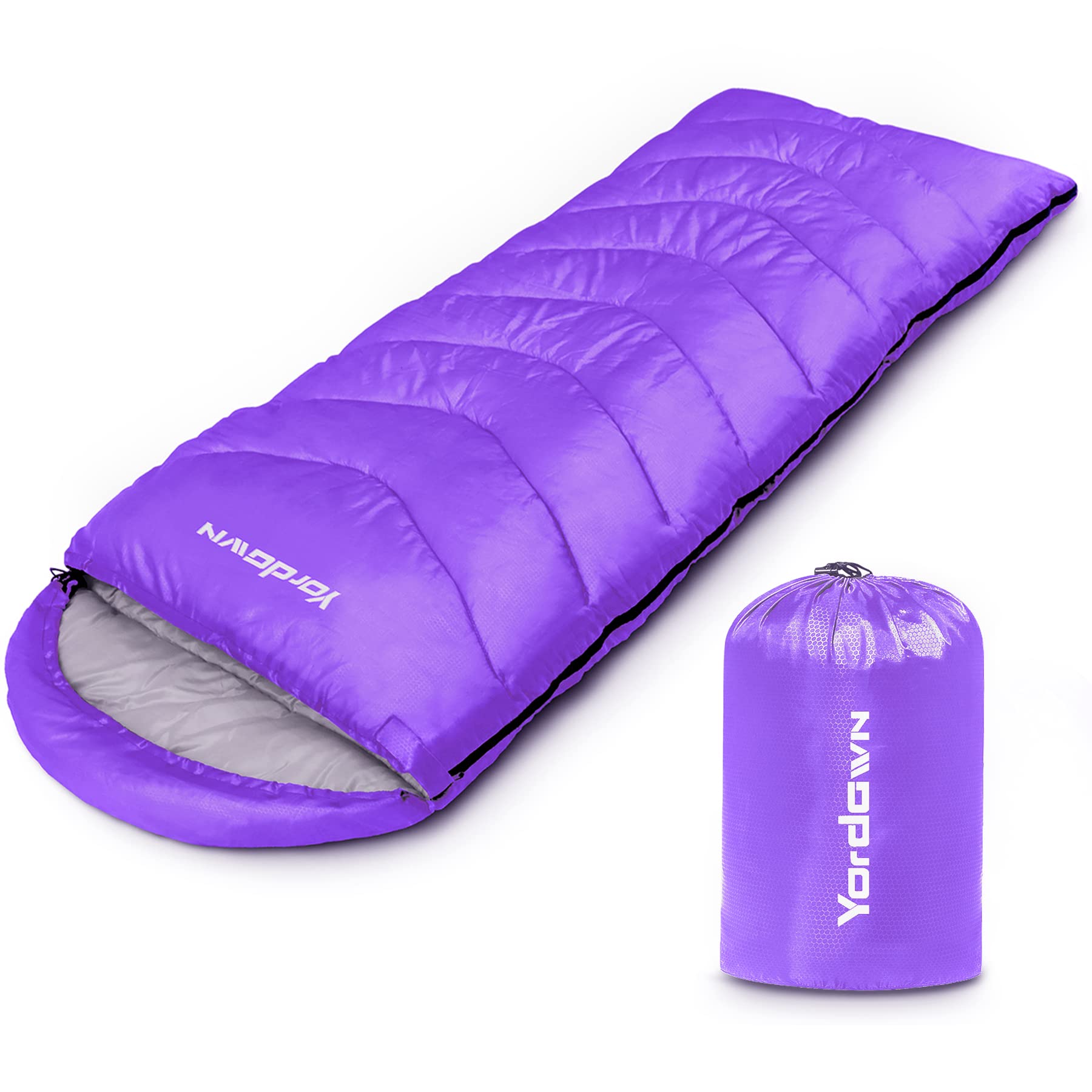 Yordawn Sleeping Bags for Adults Kids, Lightweight Sleeping Bag 3 Season Winter Summer Compact Single Sleepingbag for Camping Hiking Outdoor Travel Waterproof Envelope Sleep Bag, Purple
