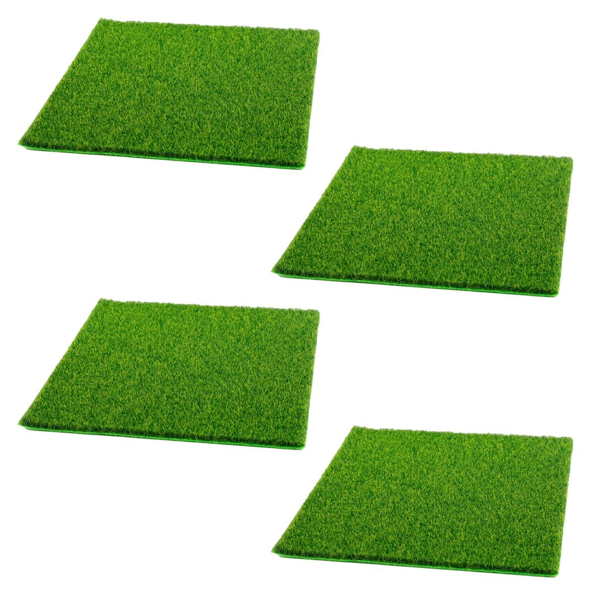 GroveEss 4 Pcs Artificial Garden Grass,Fairy Artificial Grass Mat,15x15 cm Miniature Garden Ornament for DIY Craft Dollhouse Decoration Micro Landscape Decor