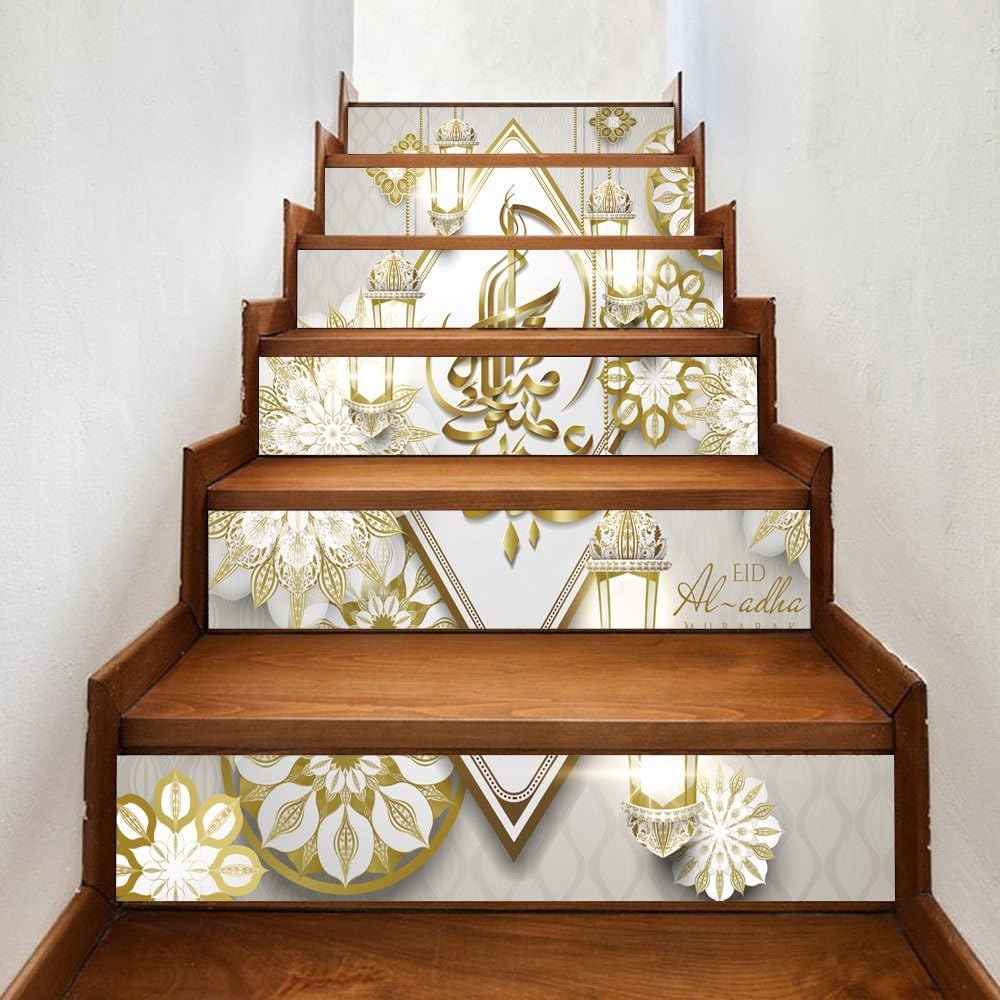 Hongyu Stairs self-adhesive wallpaper Muslim new Ramadan blessing home decoration 3D detachable DIY steps stickers modern HD waterproof stairs wallpaper buy three get one free