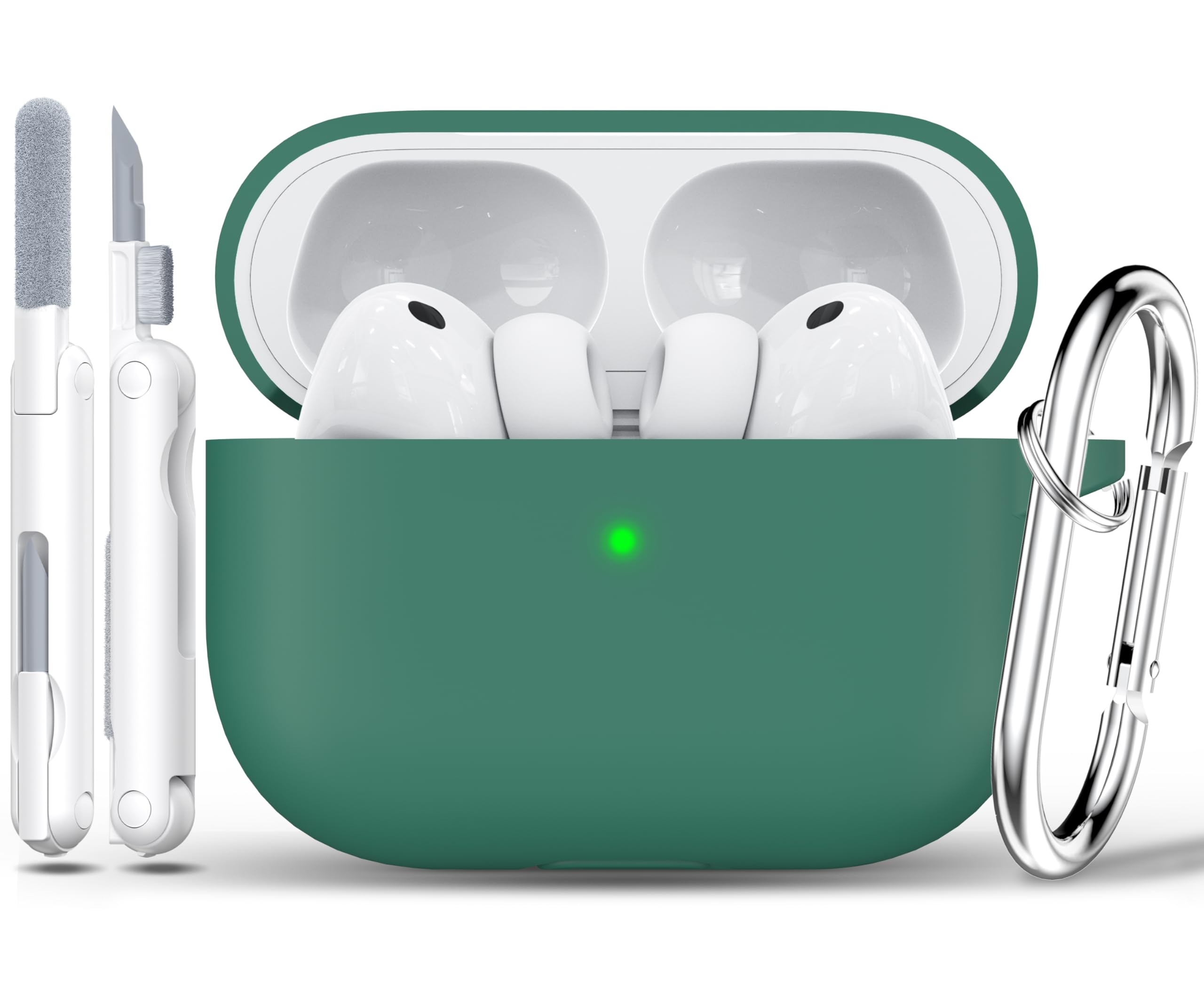 Photo 1 of ** CASE ONLY ** RFUNGUANGO Compatible AirPods Pro 3 Protective Case, Soft Silicone Material, Drop and Scratch Resistant, Includes Cleaning Tool, Suitable for AirPods Pro 3rd Generation, Pine Green