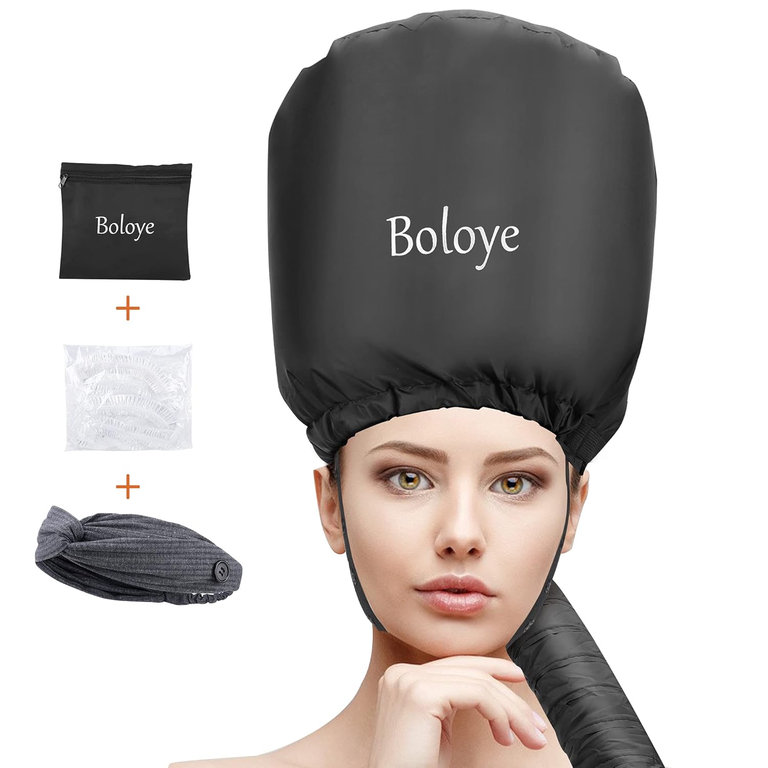Bonnet Hair Dryer - Boloye Soft Bonnet Hood Hair Dryer Attachment with Heat Protector Headband to Reduces Heat Around Ears - Used for Curl, Hair Styling, Deep Conditioning and Hair Drying (Gray): Beauty