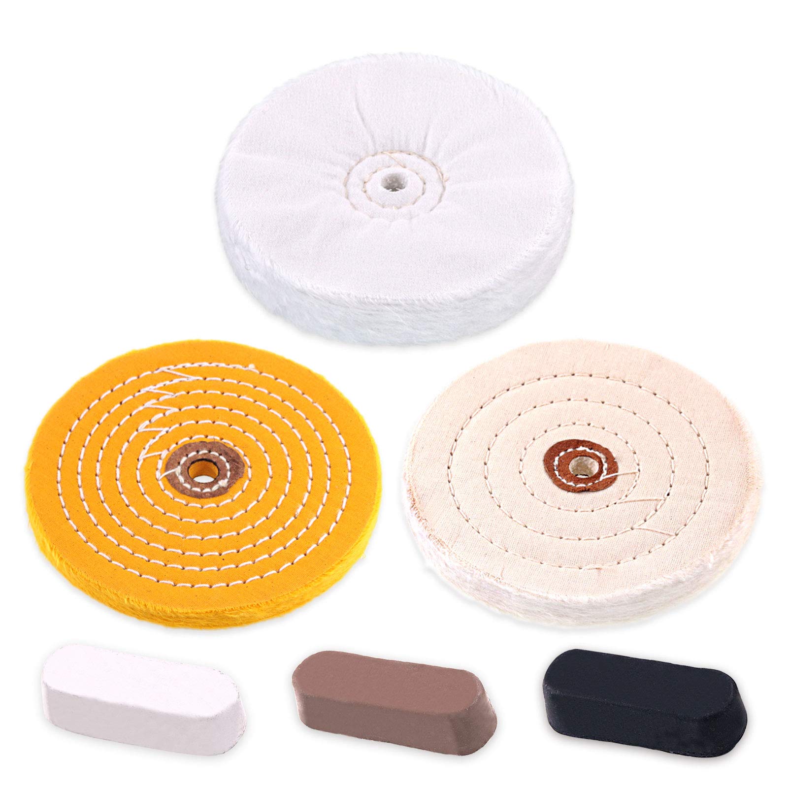 3-Inch Buffing & Polishing Wheel Kit (4-Pack) – White/Yellow Cotton, Fiber, Wool Felt Wheels, 3/8” Arbor For Bench Grinder Or Drill