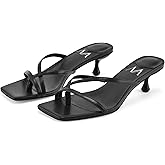 MIRAAZZURRA Kitten Heels for Women Flip Flop Thong Heel Square Open Toe Low Heel Slip On Slides for Daily Party Summer