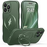 GolbinBox for iPhone 16 Pro Case for Women,[Compatible with Magsafe][360° Spin Magnetic Stand][Cute Wave Edge][Military-Grade Protection] Translucent Matte Phone Case for iPhone 16 Pro, Green