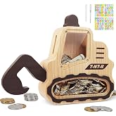 omedecal Wooden Piggy Bank for Kids, Unbreakable Coin Bank, Excavator | Personalized Money Bank for Boys Girls Toddlers &middot; Cute Children Gift for Birthday, Christmas, Thanksgiving, Baby Shower