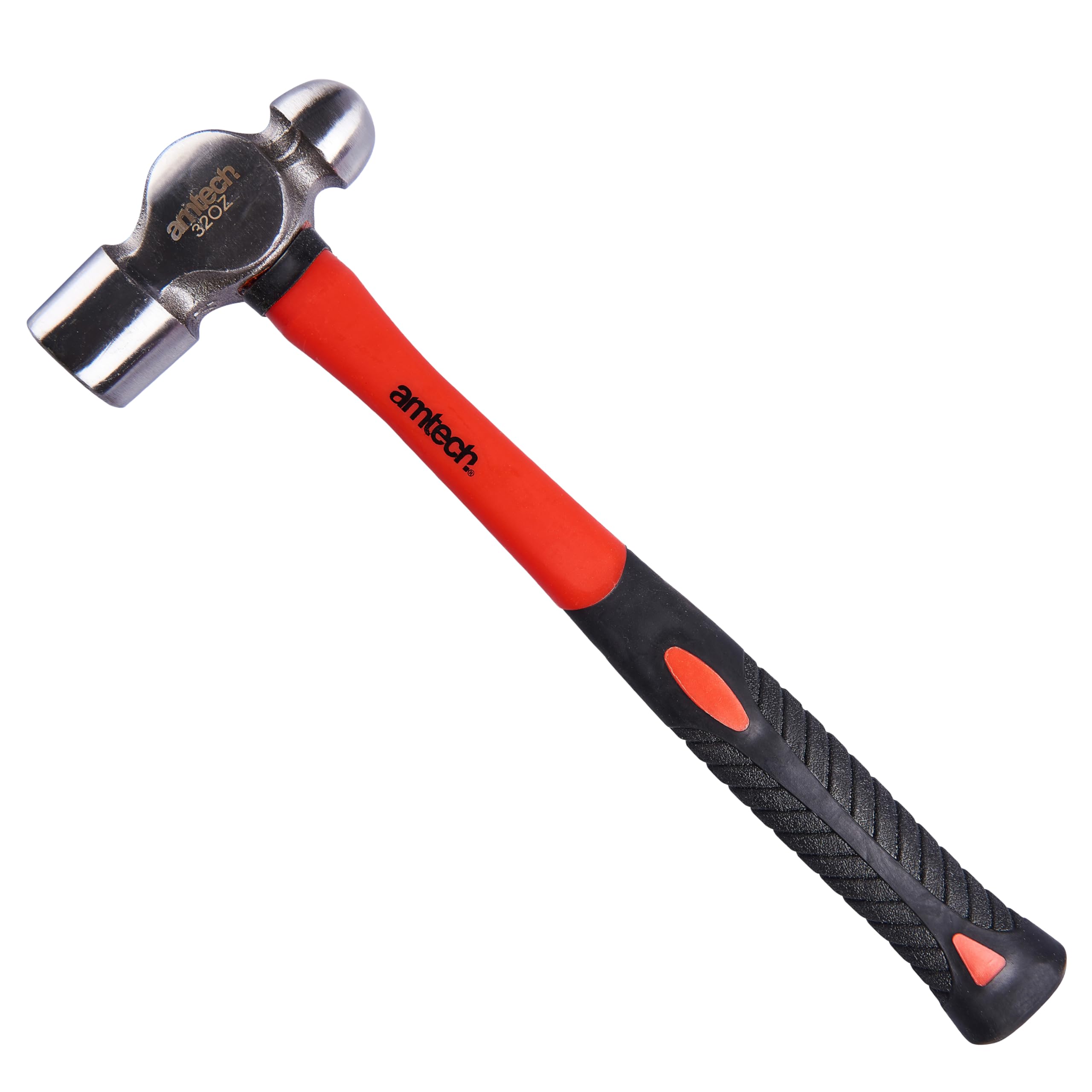 Amtech - Ball Pein Hammer, Heavy Duty Head for Metal Shaping, Durable Fibreglass Shaft, Rubber Grip for Comfort and Control (32oz / 1kg)