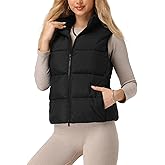 Fuinloth Women's Lightweight Puffer Vest, Water Repellent, 4 Pockets, Double Slider Zipper, Elastic Hem for Fall & Winter