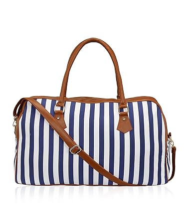 KLEIO Womens Blue Striped Spacious Travel Duffle Bag