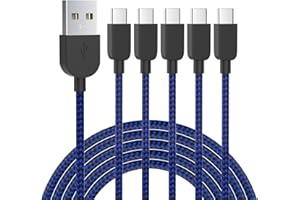 VNPIEW USB Type C Cable 5pack (3/3/6/6/10FT) Fast Charging 3.1A Quick Charge USB A to USB Type C Charger Cord for Samsung Galaxy S20 S10 S9 S8 A73 A51 A13, Note 20 10, LG G8 G7 Controller-Blue