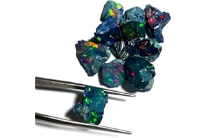 JAGUAR GEMS Black Opal Rough Gemstone AAAA+ Grade Certified 5 Pcs – Natural Ethiopian Welo Fire Opal Stone, Handpicked Multi-Color Flash Raw Opals for Jewelry Making, Tumbling and Healing