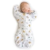 Amazing Baby Transitional Swaddle Sack, Arms Up Half-Length Sleeves & Mitten Cuffs, Swaddle for Newborn Transition to Baby Sleep Sack Wearable Blanket, Medium, 3-6 Month, 14-21 lb, On Safari