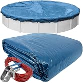 Robelle 24 ft Heavy Duty Super Winter Pool Cover for Above Ground Pools | Blue Above Ground Pool Cover, 4 ft Overlap (28ft Cover Size), Solid 8 x 8 Scrim, 2.36 oz/yd2, 10-Year Warranty, Style: 3524-4