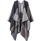 KirGiabo Women's Plaid Sweater Poncho Cape Coat Open Front Blanket Shawls and Wraps